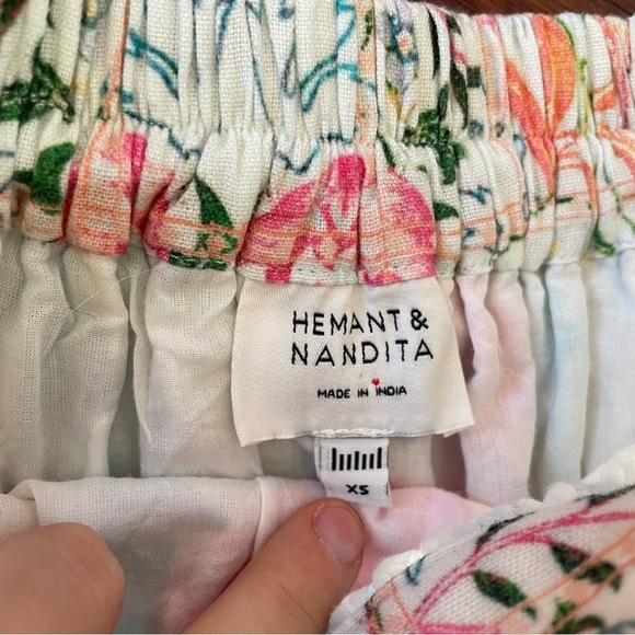 Hemant and Nandita Cotton High Waist Printed Midi Skirt Slit Tiered Colorful XS - Picture 11 of 13